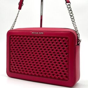 Michael Kors Jet Set Large Woven Crossbody Bag - Dark Raspberry